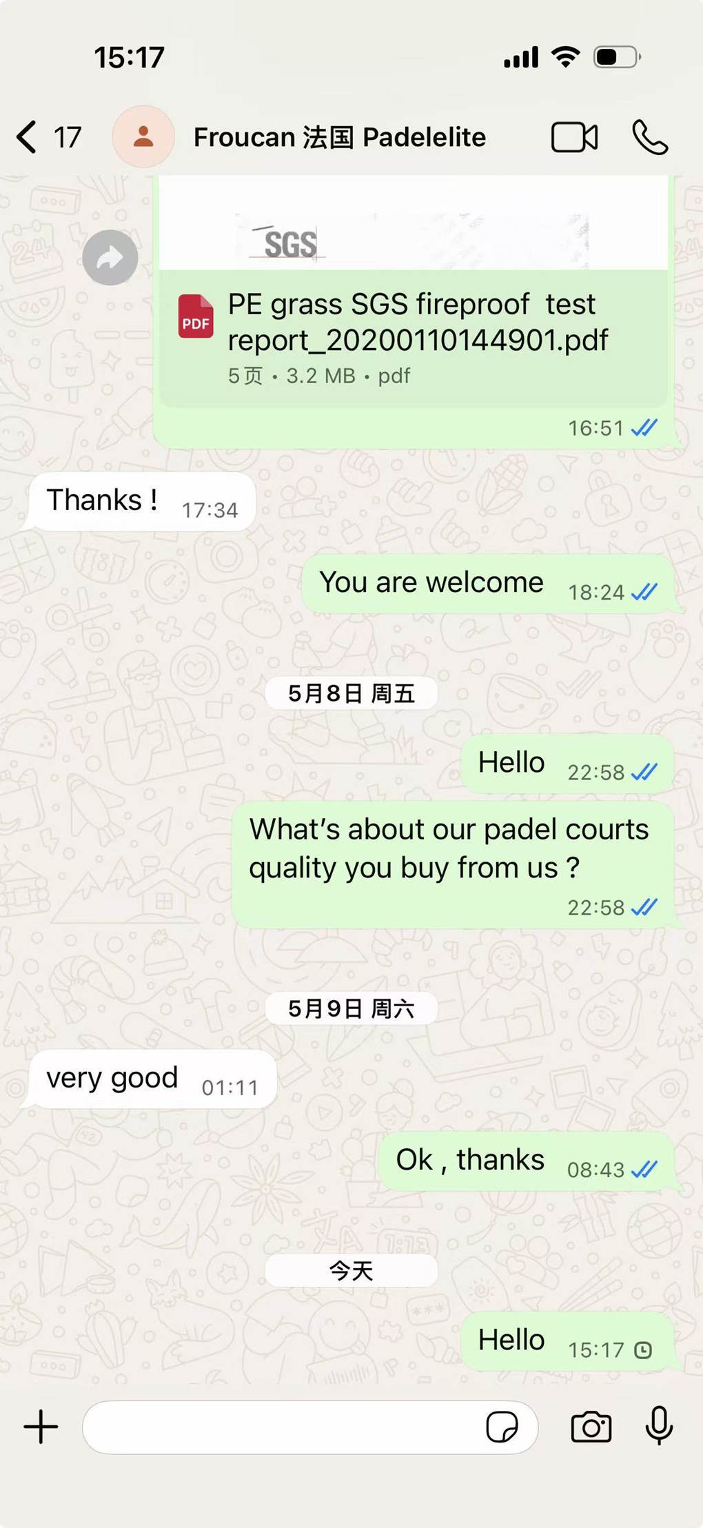 Khách hàng Pháp khen ngợi chất lượng hàng đầu của chúng tôi.