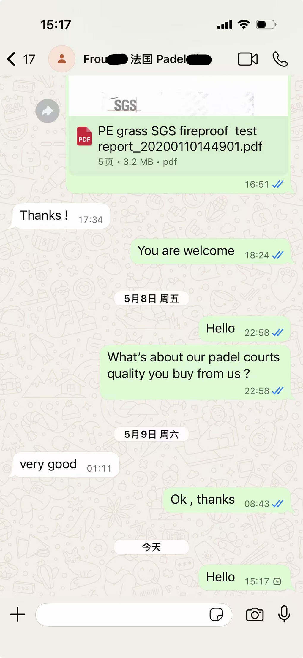 Khách hàng Pháp khen ngợi chất lượng hàng đầu của chúng tôi.